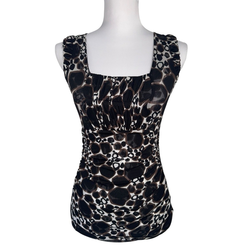 Classiques Entier Silk Blend Animal Print Ruched Sleeveless Top XS Brown Black
